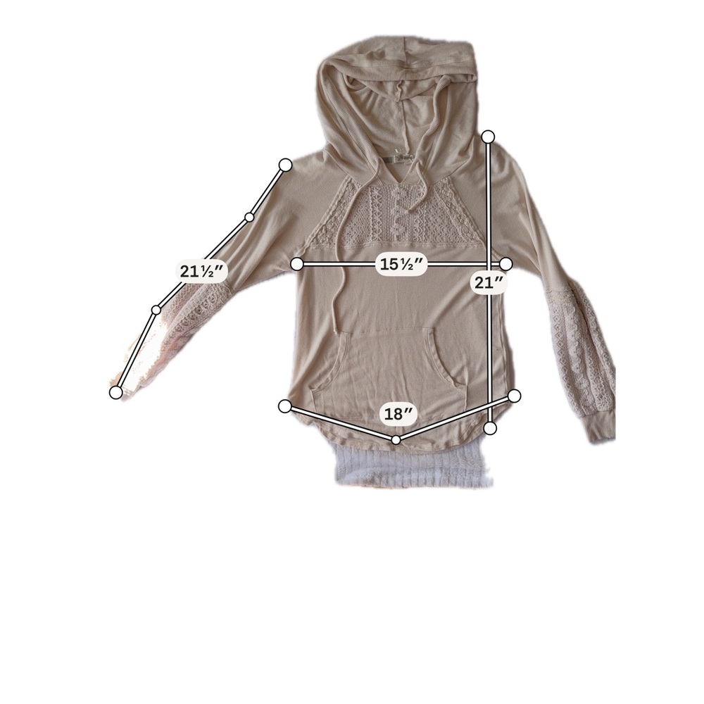 Women’s Cream Lace-Accent Hoodie Top Size XS - Picture 5 of 9